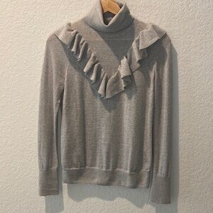 J. Crew Gray Merino Wool Tippi Turtleneck Sweater with Ruffle Detail - XS